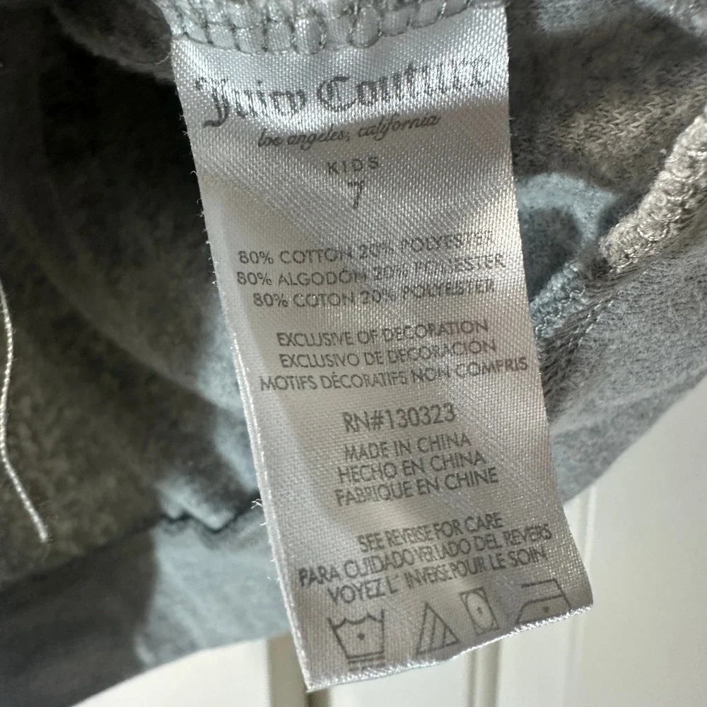 Juicy Couture Hoodie Kids Size 7 Gray Short Sleeve Terry Cloth Neon Trim Zip Up
